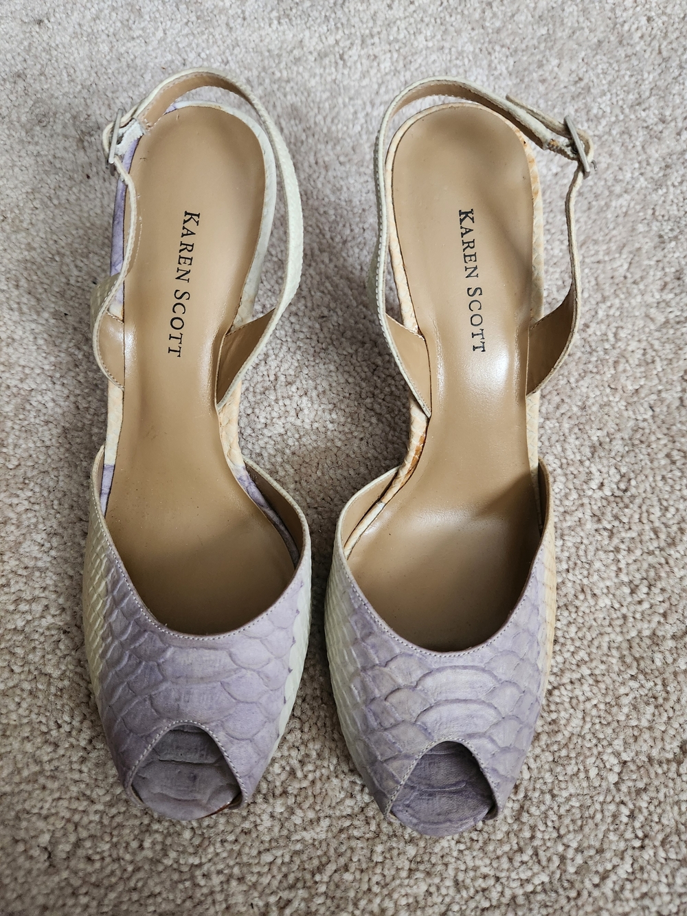 Karen Scott Lavender/Gray Leather Peep-Toe Slingback Heels